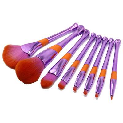 Premium Quality Low Price 8pcs Purple Plastic Handle Synthetic Hair For Powder Foundation Eyeshadow Lip Brush Makeup Brush Set